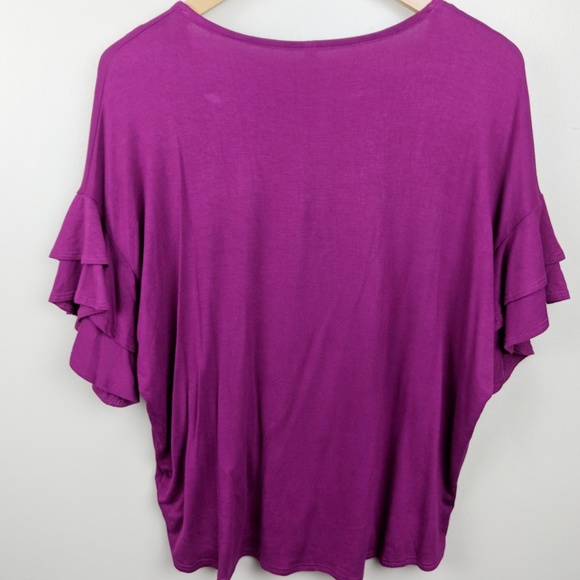 Magenta Ruffle Button Tie Top - Picture 3 of 4